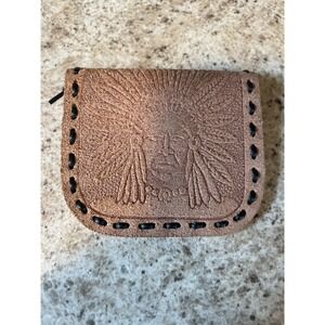 Vintage Brown Leather  Embossed  Coin Purse Native American
